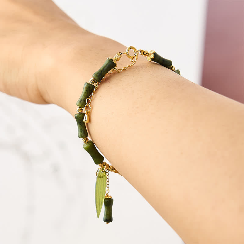 Nimara Ritual Bamboo Bufferfly Peridot Hetian Jade Bead Peace Bracelet