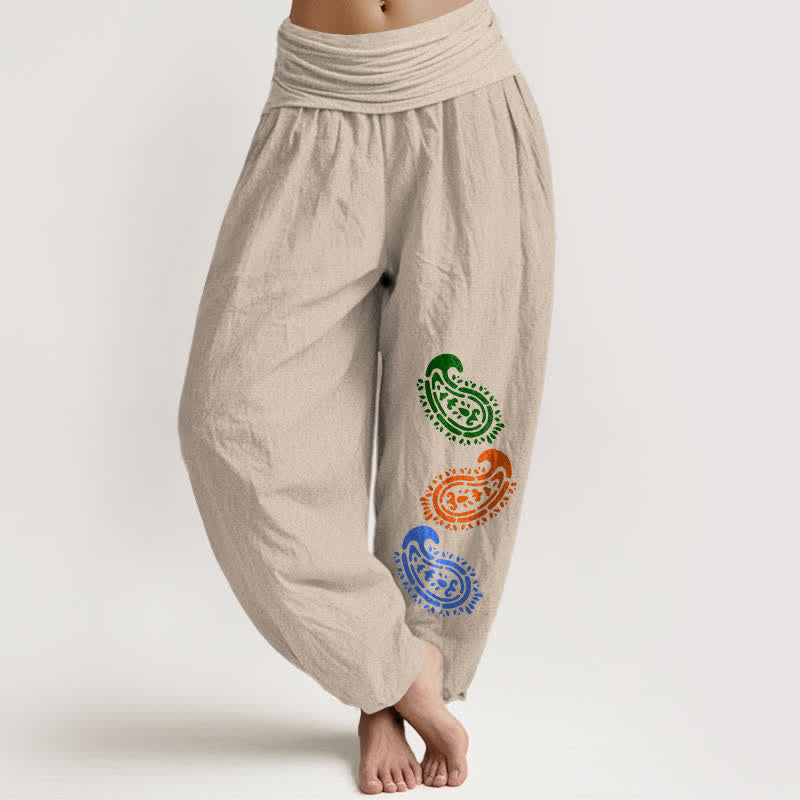Nimara Ritual Pure Cotton Colorful Paisley High Waist Women's Harem Pants