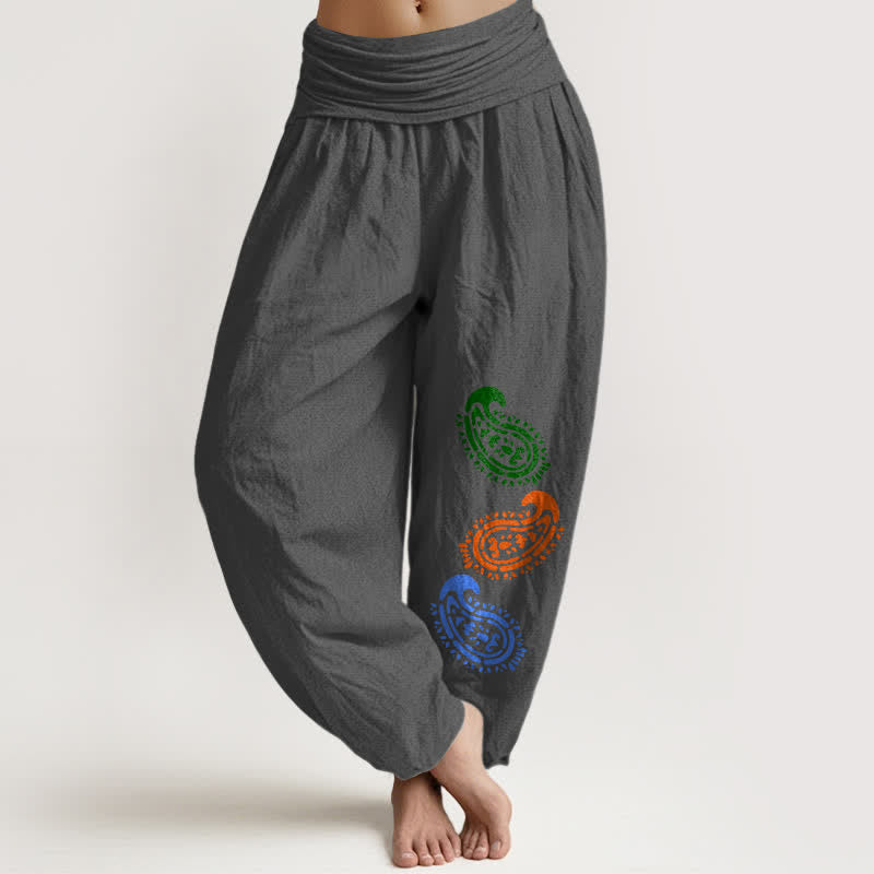 Nimara Ritual Pure Cotton Colorful Paisley High Waist Women's Harem Pants