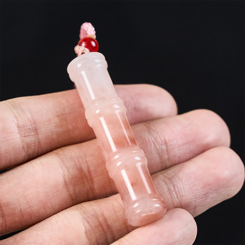 Nimara Ritual Craved Bamboo Natural Pink Quartzite Jade Protection Necklace Pendant
