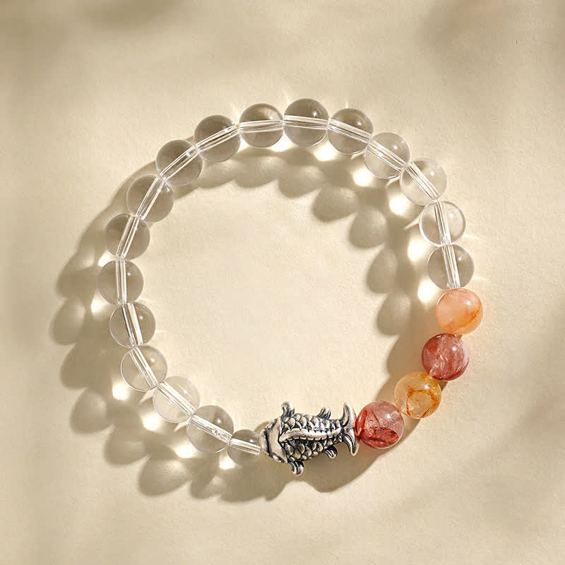 Nimara Ritual Clear Quartz 999 Sterling Silver Koi Fish Protection Bracelet
