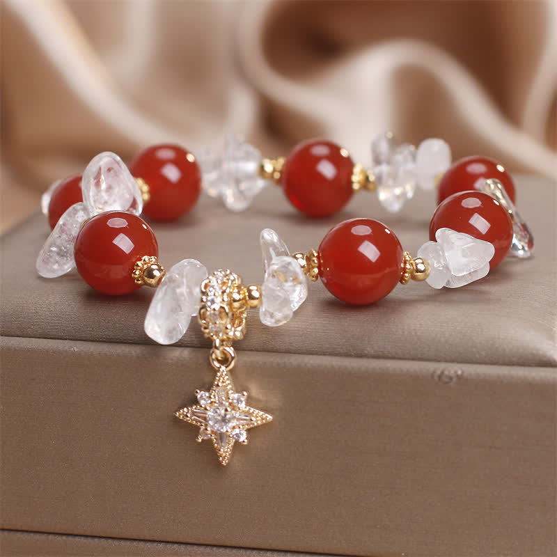 Nimara Ritual Natural Red Agate Clear Quartz Hexagram Charm Confidence Bracelet