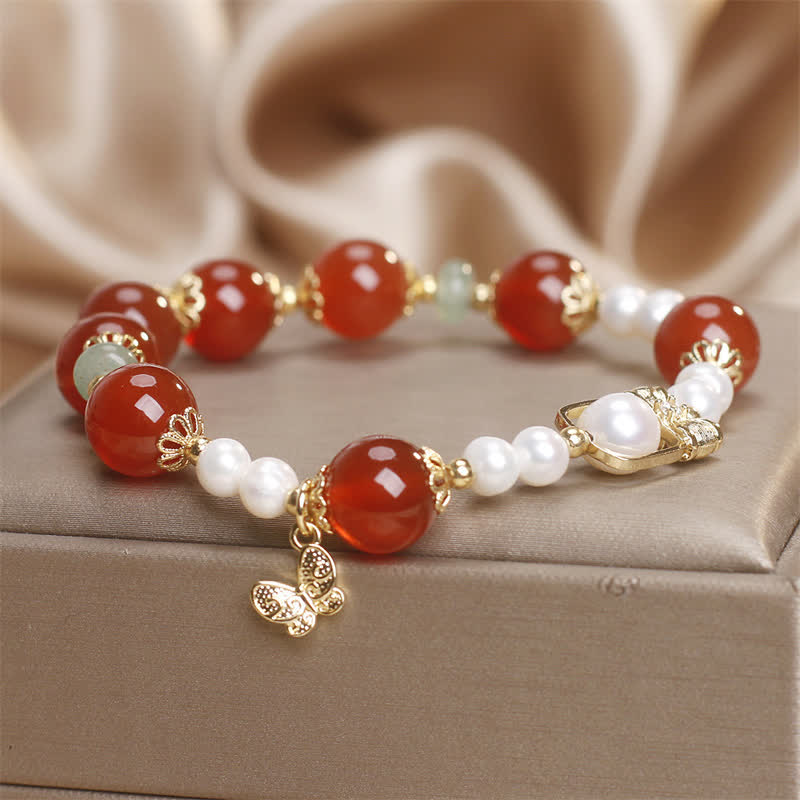 Nimara Ritual Natural Red Agate Pearl Butterfly Self-acceptance Bracelet