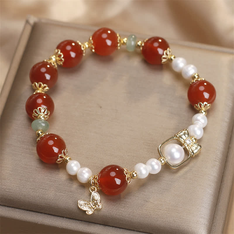 Nimara Ritual Natural Red Agate Pearl Butterfly Self-acceptance Bracelet