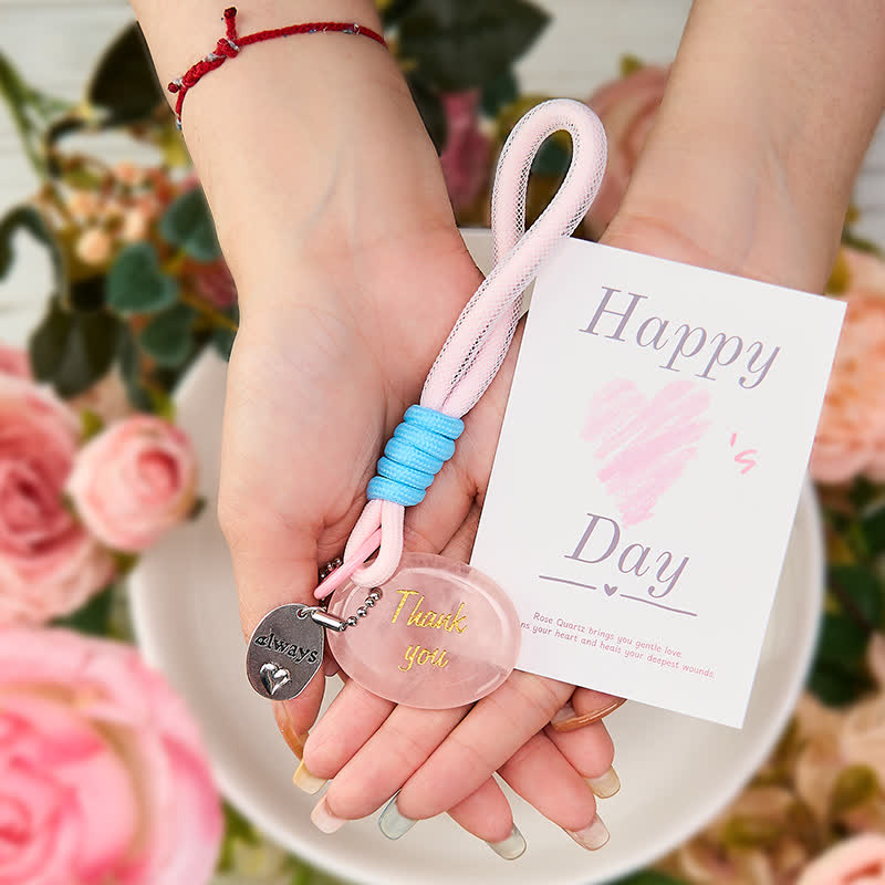 Nimara Ritual Thank You Gifts Natural Rose Quartz Crystal Healing Key Chain Hanging Decoration