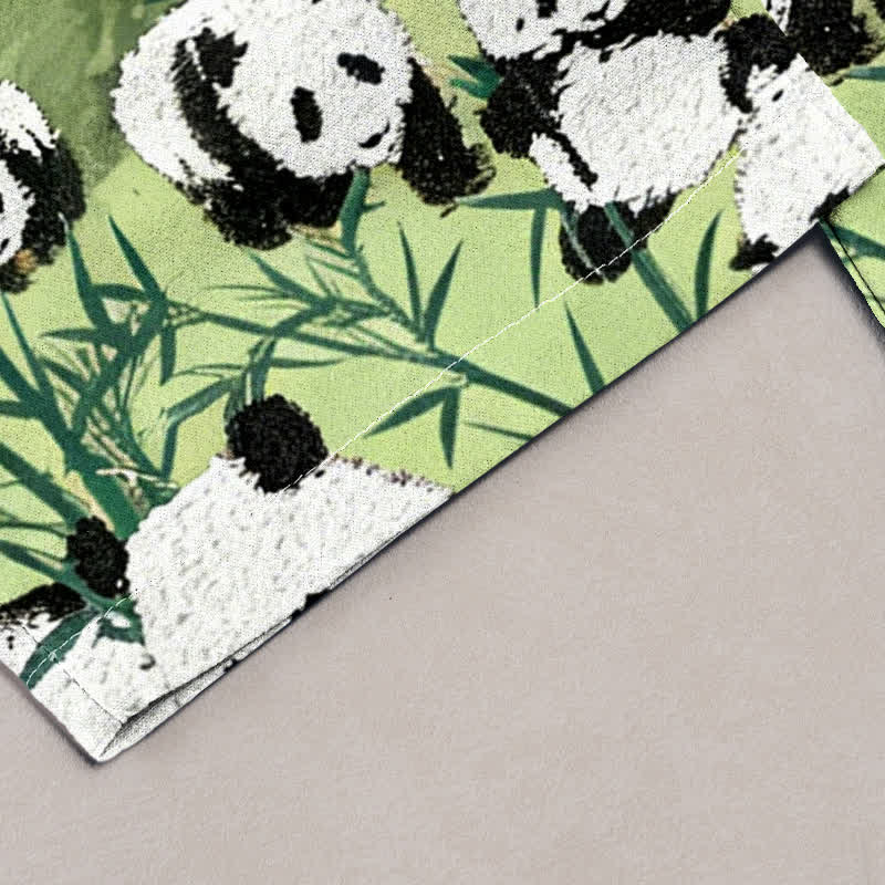 Nimara Ritual Cotton Pandas Bamboo Print Elastic Waist Women's Pants With Pockets