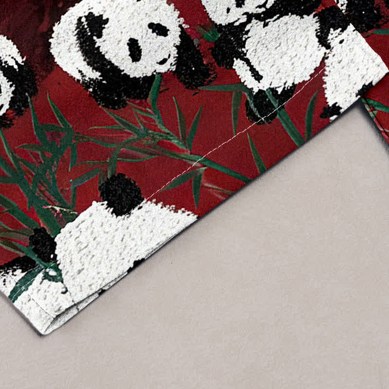 Nimara Ritual Cotton Pandas Bamboo Print Elastic Waist Women's Pants With Pockets