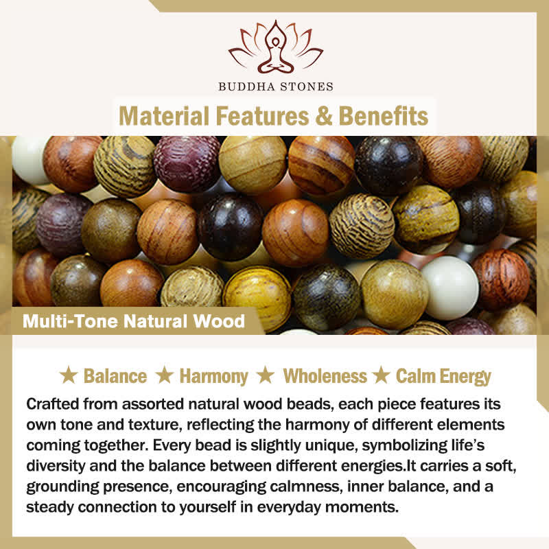 Calm Energy and Harmony 108 Beads Multi-Tone Natural Wood Mala