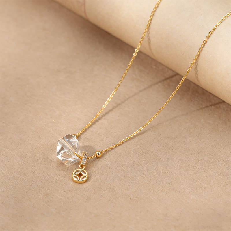 Nimara Ritual Natural Clear Quartz Copper Coin Healing Necklace