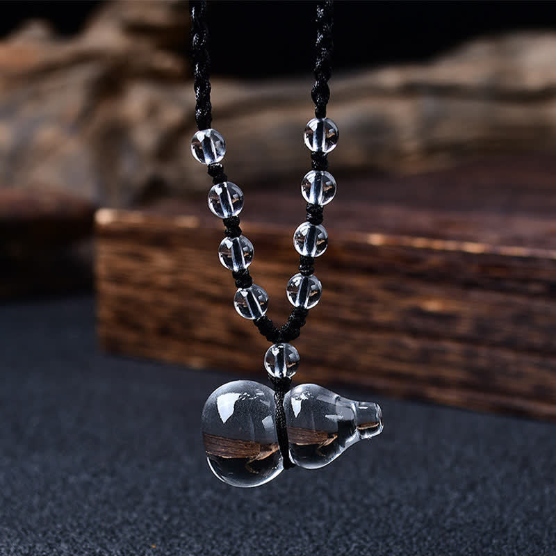Nimara Ritual Natural Clear Quartz Gourd Protection Beads Rope Necklace