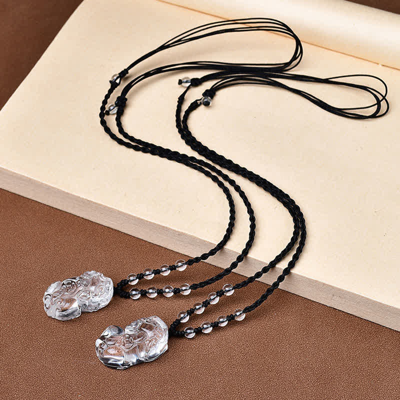 Nimara Ritual Natural Clear Quartz Pixiu Clarity Beads Rope Necklace