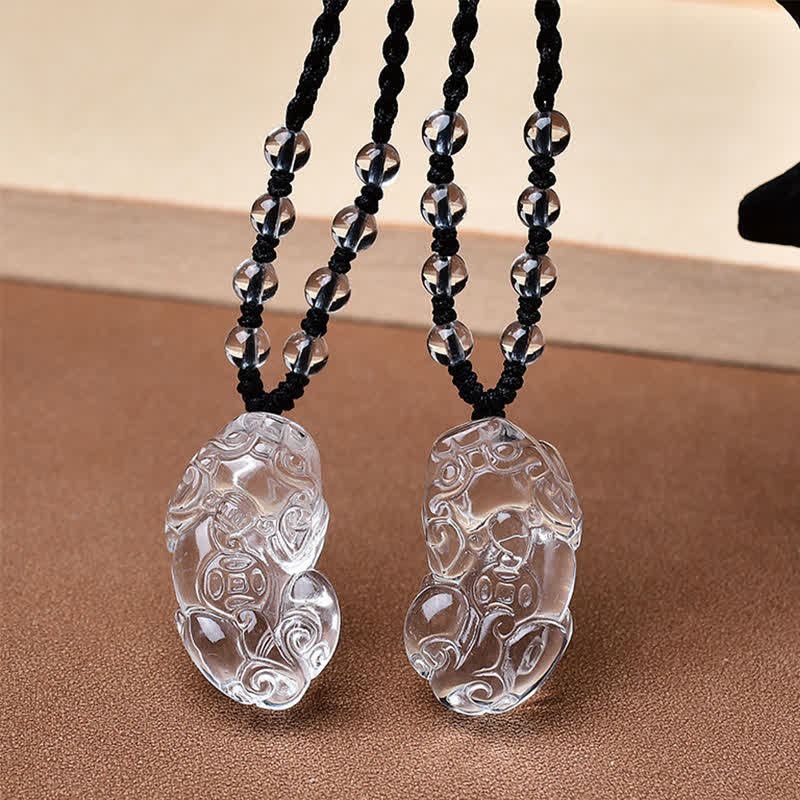 Nimara Ritual Natural Clear Quartz Pixiu Clarity Beads Rope Necklace
