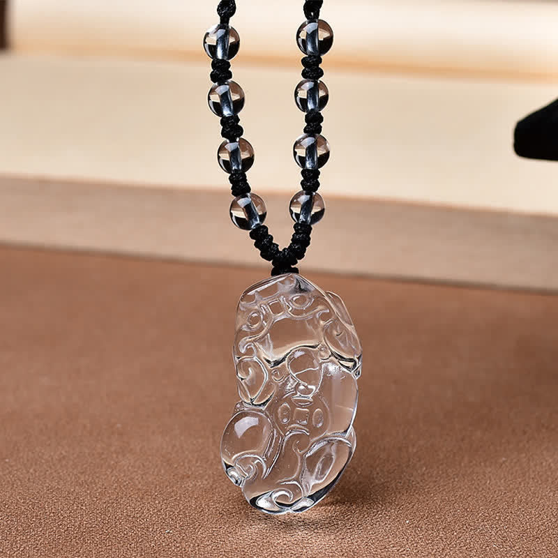 Nimara Ritual Natural Clear Quartz Pixiu Clarity Beads Rope Necklace