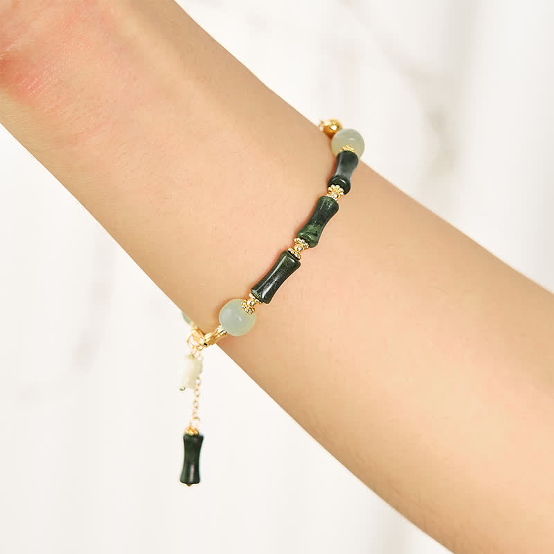 Nimara Ritual Hetian Jade Peridot Bamboo Lily Of The Valley Wealth Faithfulness Adjustable Bracelet