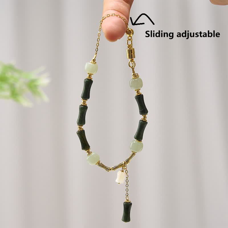 Nimara Ritual Hetian Jade Peridot Bamboo Lily Of The Valley Wealth Faithfulness Adjustable Bracelet
