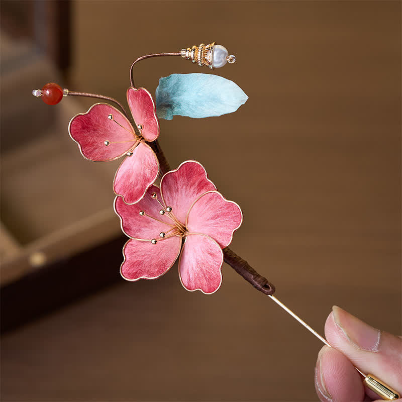 Nimara Ritual Handcrafted Silk Art Velvet Flower Red Flower Brooch