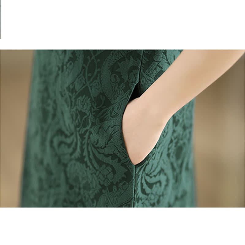 Nimara Ritual Mandarin Collar Frog-button Jacquard Pattern Sleeveless Cotton Mini Dress With Pockets
