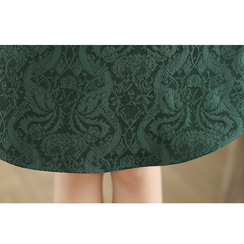 Nimara Ritual Mandarin Collar Frog-button Jacquard Pattern Sleeveless Cotton Mini Dress With Pockets