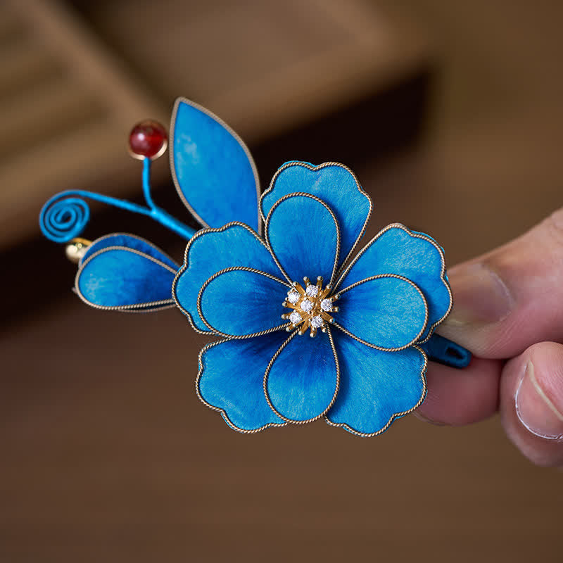 Nimara Ritual Handcrafted Silk Art Velvet Flower Light Blue Flower Brooch
