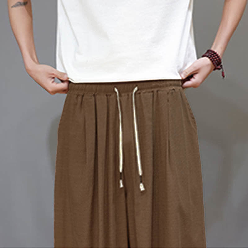 Nimara Ritual Summer Zen Elastic Waist Cuff Men's Cropped Harem Pants With Pockets