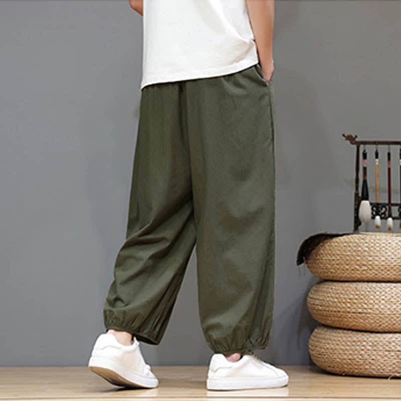 Nimara Ritual Summer Zen Elastic Waist Cuff Men's Cropped Harem Pants With Pockets