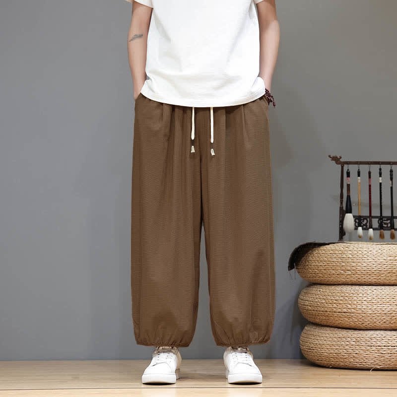 Nimara Ritual Summer Zen Elastic Waist Cuff Men's Cropped Harem Pants With Pockets