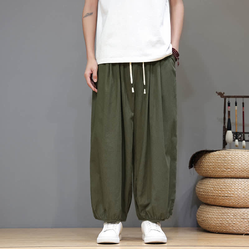Nimara Ritual Summer Zen Elastic Waist Cuff Men's Cropped Harem Pants With Pockets