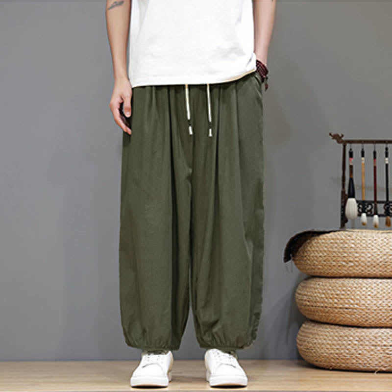 Nimara Ritual Summer Zen Elastic Waist Cuff Men's Cropped Harem Pants With Pockets
