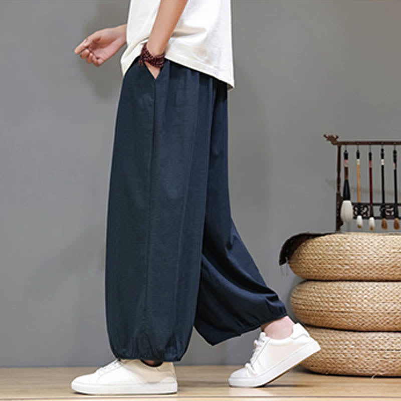 Nimara Ritual Summer Zen Elastic Waist Cuff Men's Cropped Harem Pants With Pockets
