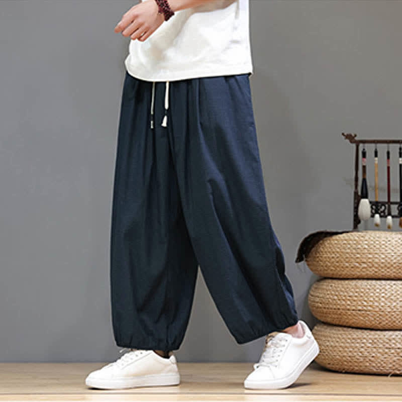 Nimara Ritual Summer Zen Elastic Waist Cuff Men's Cropped Harem Pants With Pockets