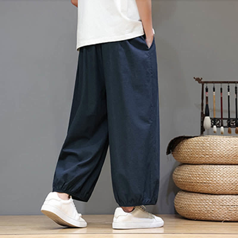 Nimara Ritual Summer Zen Elastic Waist Cuff Men's Cropped Harem Pants With Pockets