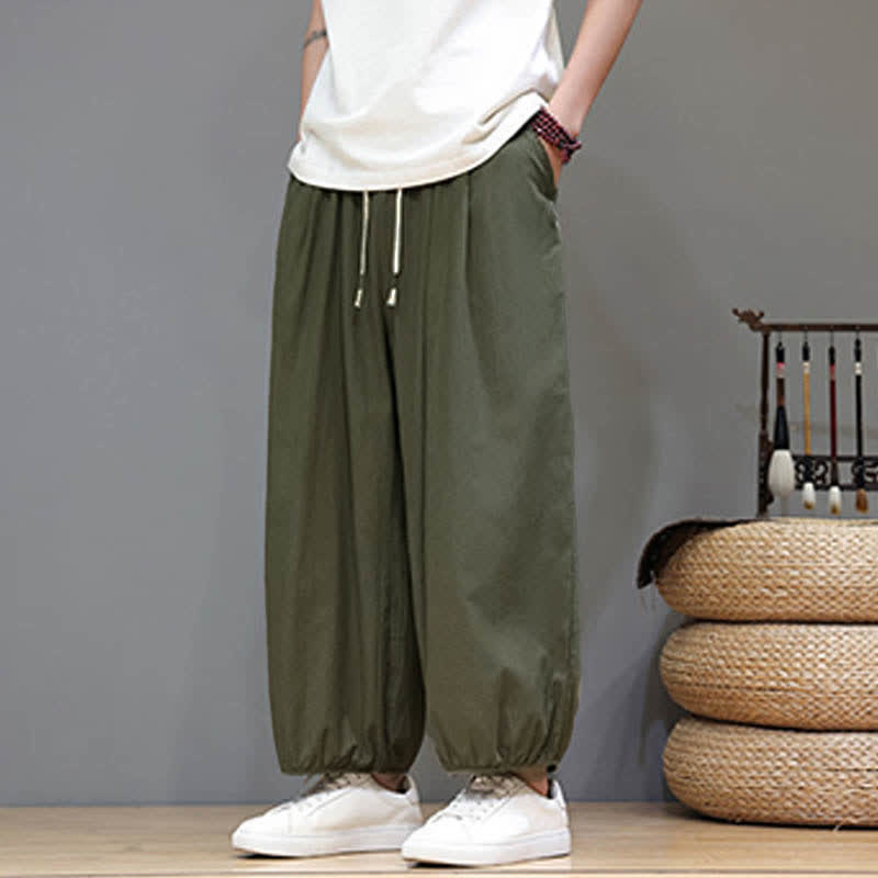 Nimara Ritual Summer Zen Elastic Waist Cuff Men's Cropped Harem Pants With Pockets