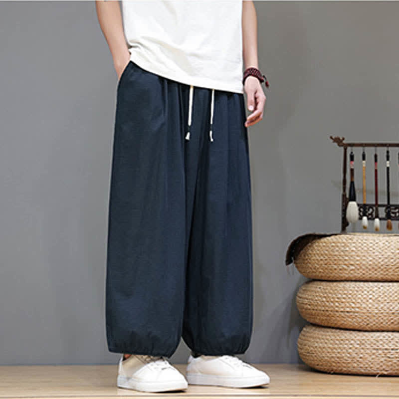 Nimara Ritual Summer Zen Elastic Waist Cuff Men's Cropped Harem Pants With Pockets