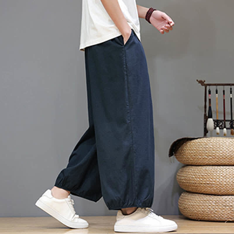 Nimara Ritual Summer Zen Elastic Waist Cuff Men's Cropped Harem Pants With Pockets