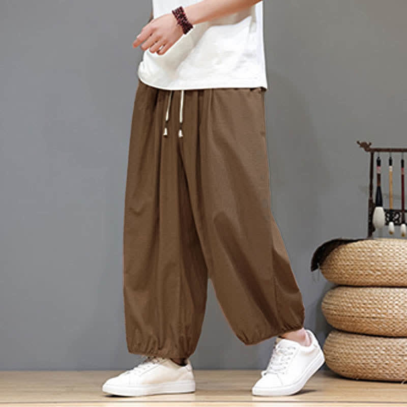 Nimara Ritual Summer Zen Elastic Waist Cuff Men's Cropped Harem Pants With Pockets