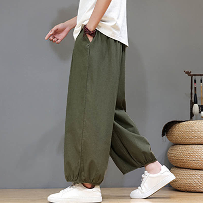 Nimara Ritual Summer Zen Elastic Waist Cuff Men's Cropped Harem Pants With Pockets