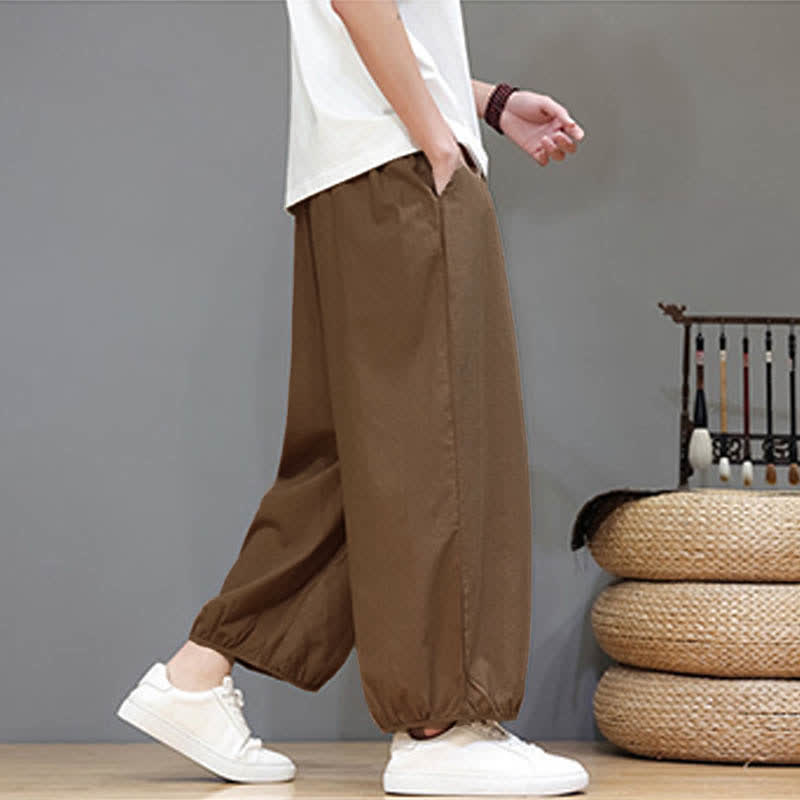 Nimara Ritual Summer Zen Elastic Waist Cuff Men's Cropped Harem Pants With Pockets
