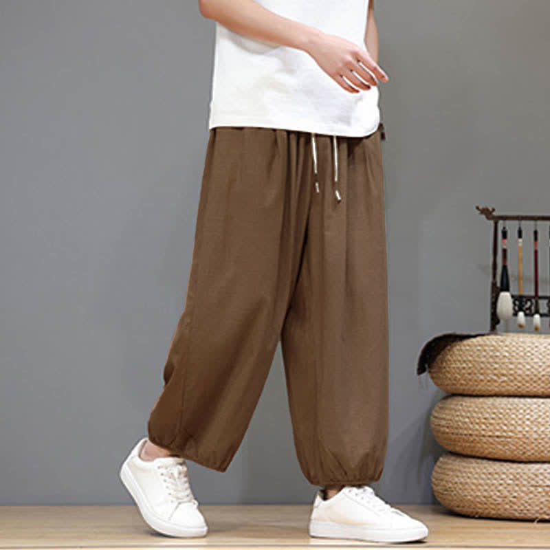 Nimara Ritual Summer Zen Elastic Waist Cuff Men's Cropped Harem Pants With Pockets