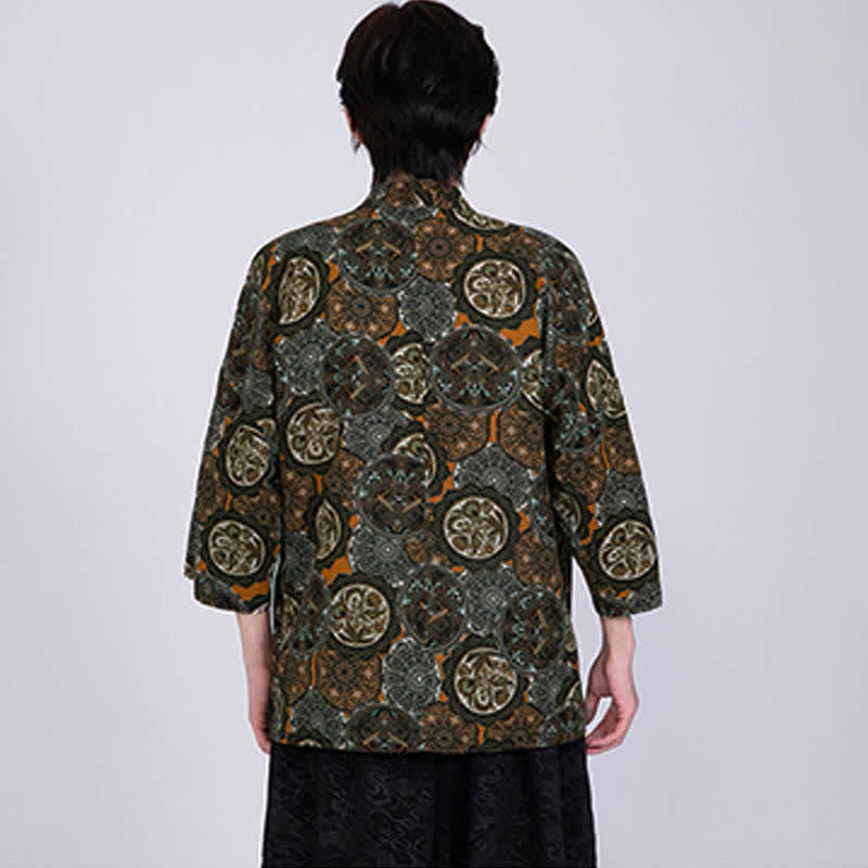 Nimara Ritual Summer Tropical Leaf Print Linen Blend Men's Short Sleeve Kimono