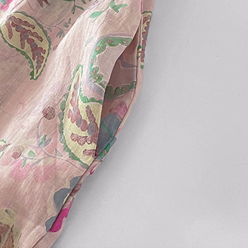 Nimara Ritual Summer Vintage Paisley Floral Mandarin Collar Women's Short Sleeve Dresses With Pockets