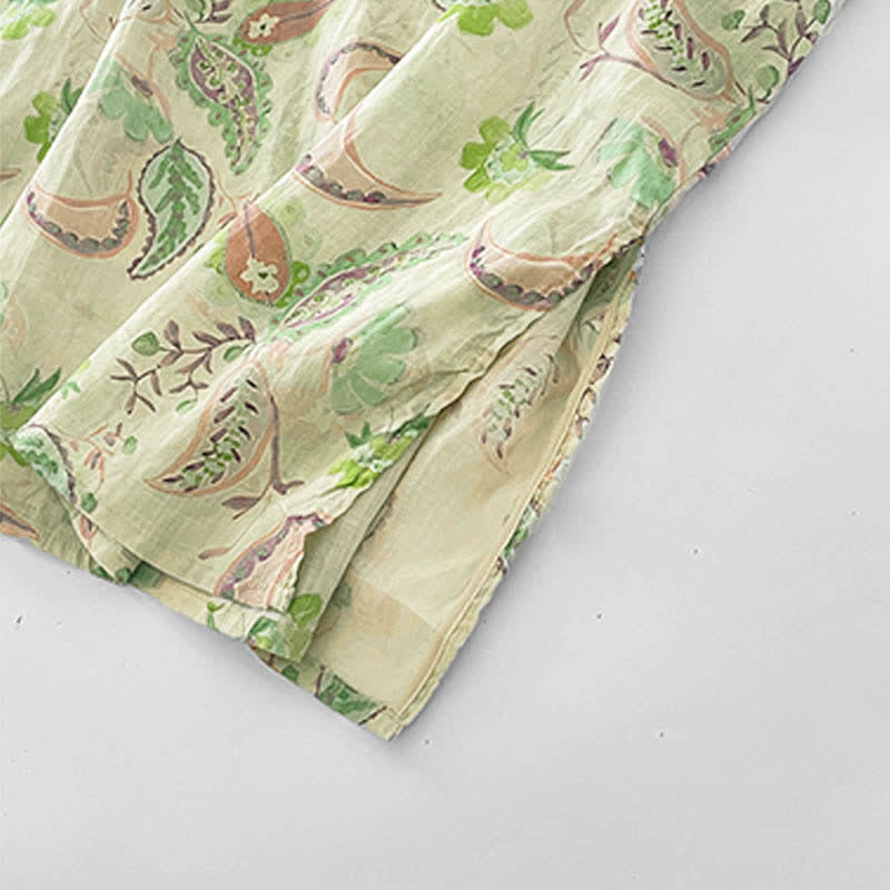 Nimara Ritual Summer Vintage Paisley Floral Mandarin Collar Women's Short Sleeve Dresses With Pockets