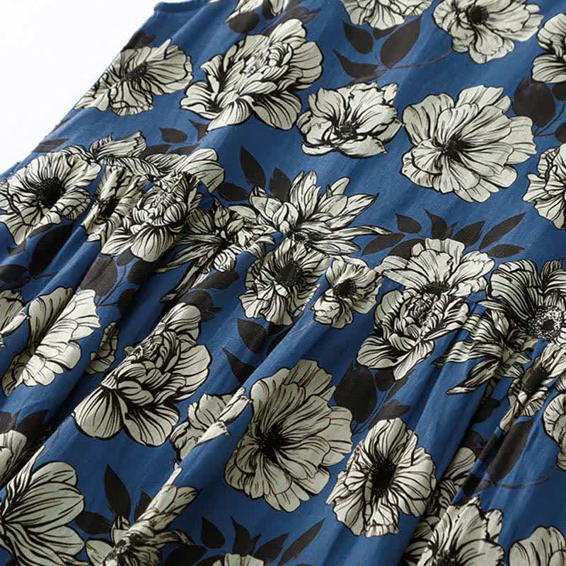 Nimara Ritual Summer Large Floral Crew Neck Women's Sleeveless Below Knee Dress With Pockets
