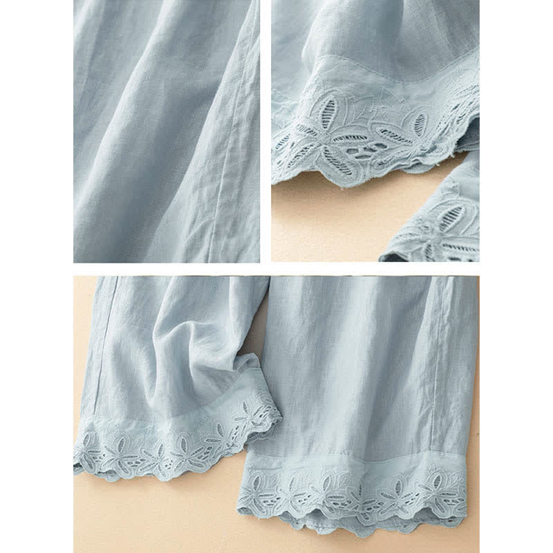 Nimara Ritual Summer Linen Cotton Women's Cropped Wide Leg Pants With Pockets