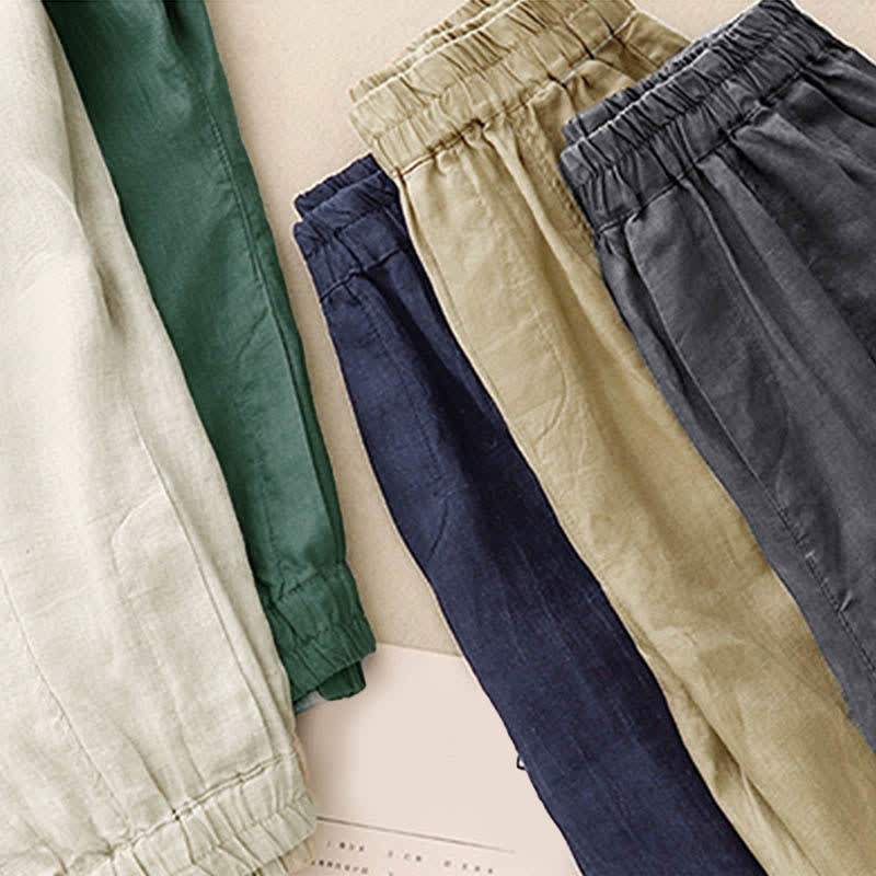 Nimara Ritual Summer Linen Women's Tapered Pants With Pockets