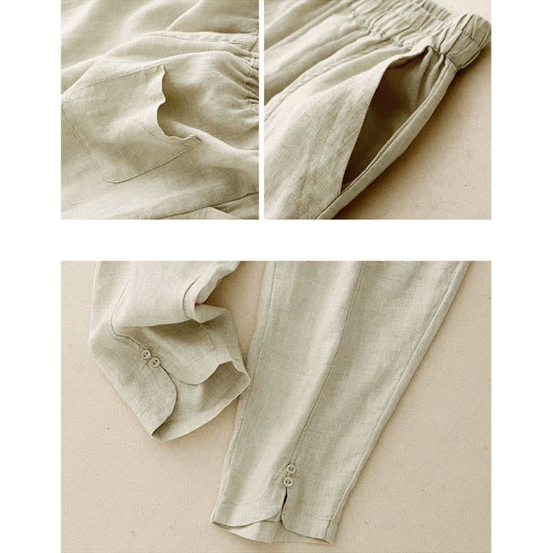 Nimara Ritual Summer Linen Women's Tapered Pants With Pockets