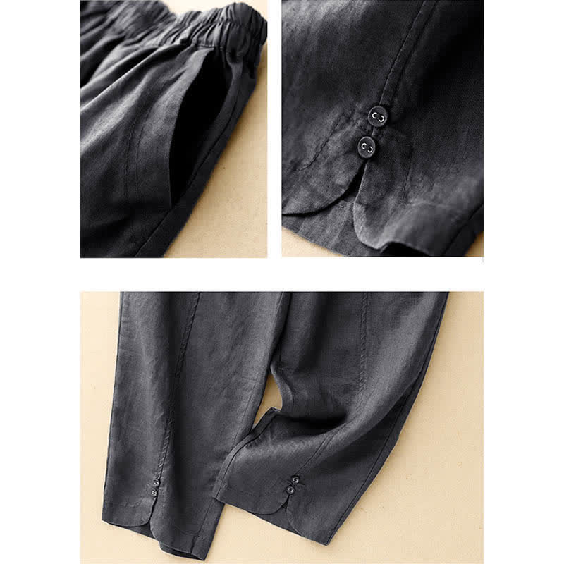 Nimara Ritual Summer Linen Women's Tapered Pants With Pockets