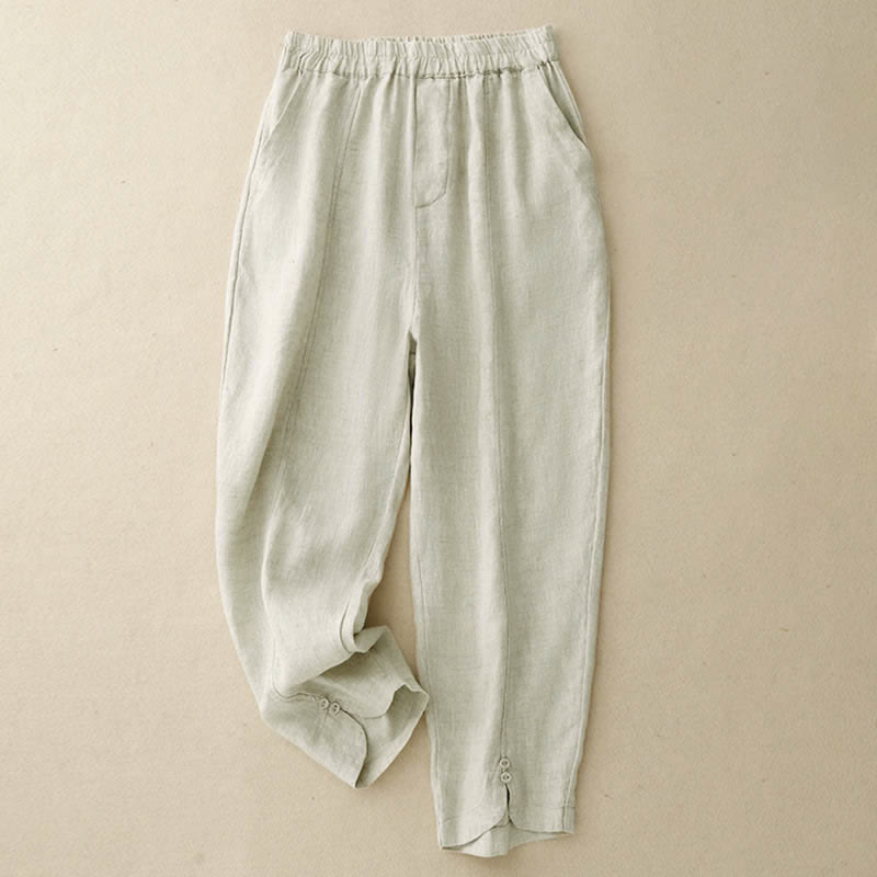 Nimara Ritual Summer Linen Women's Tapered Pants With Pockets