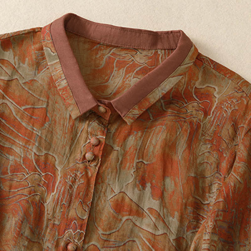 Nimara Ritual Summer Floral Print Button Up Mandarin Collar Chiffon Women's Elbow-Length Sleeve Shirt