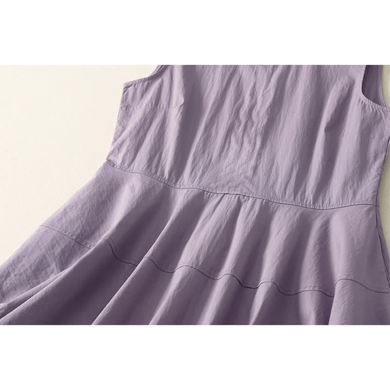 Nimara Ritual Summer Cotton High Waist Women's Sleeveless Midi Dress With Pockets