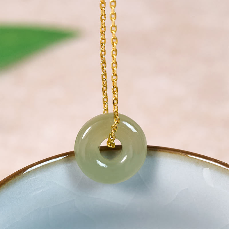 Nimara Ritual Natural Green Jade Peace Buckle Prosperity Necklace Pendant